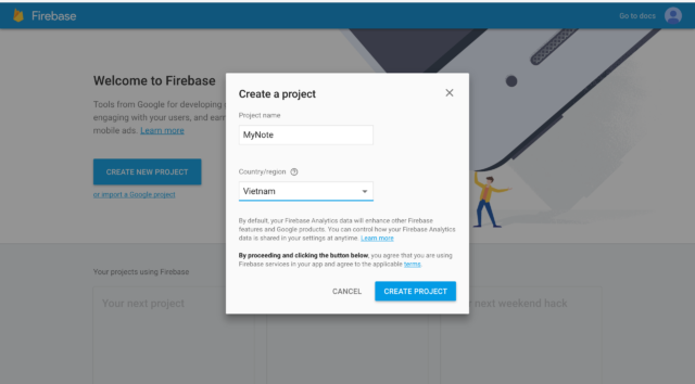 Create firebase project